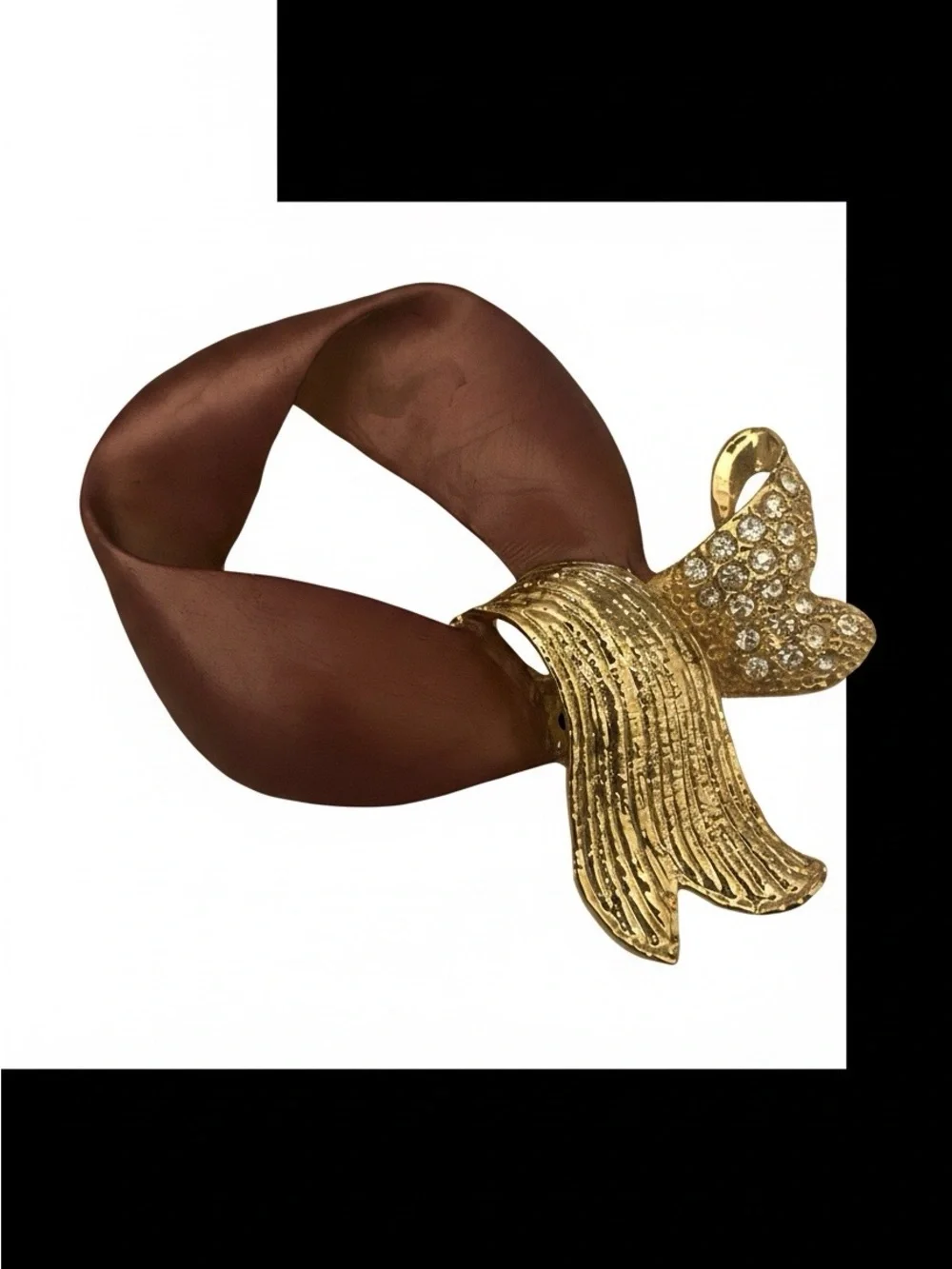Mauve-Burgundy Bow Brooch with Gold-Tone & Crystal Accents